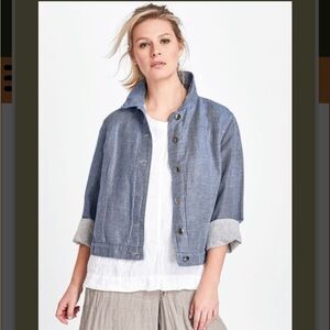 FLAX Jean Jacket oversized boxy linen cotton chambray buttons pockets 10 12 14 M